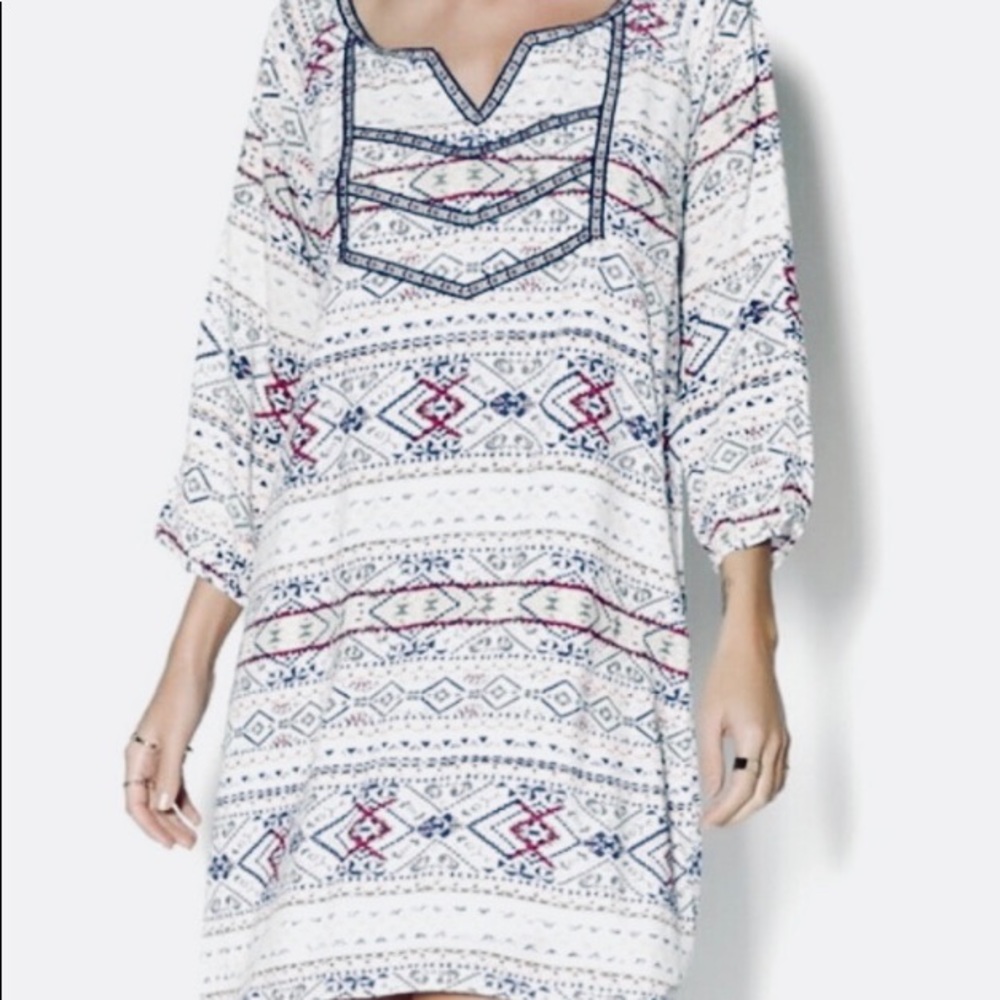 -Skies are Blue Tribal Print Boho Lined Dr…
